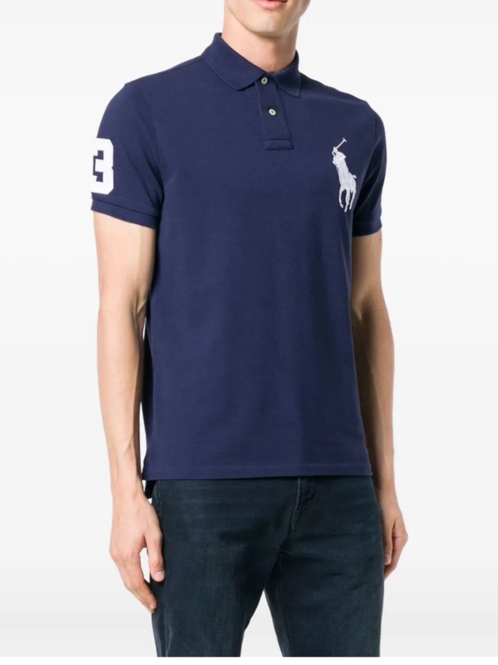 Ralph Lauren Navy Polo with White Logo & Sleeve Number
